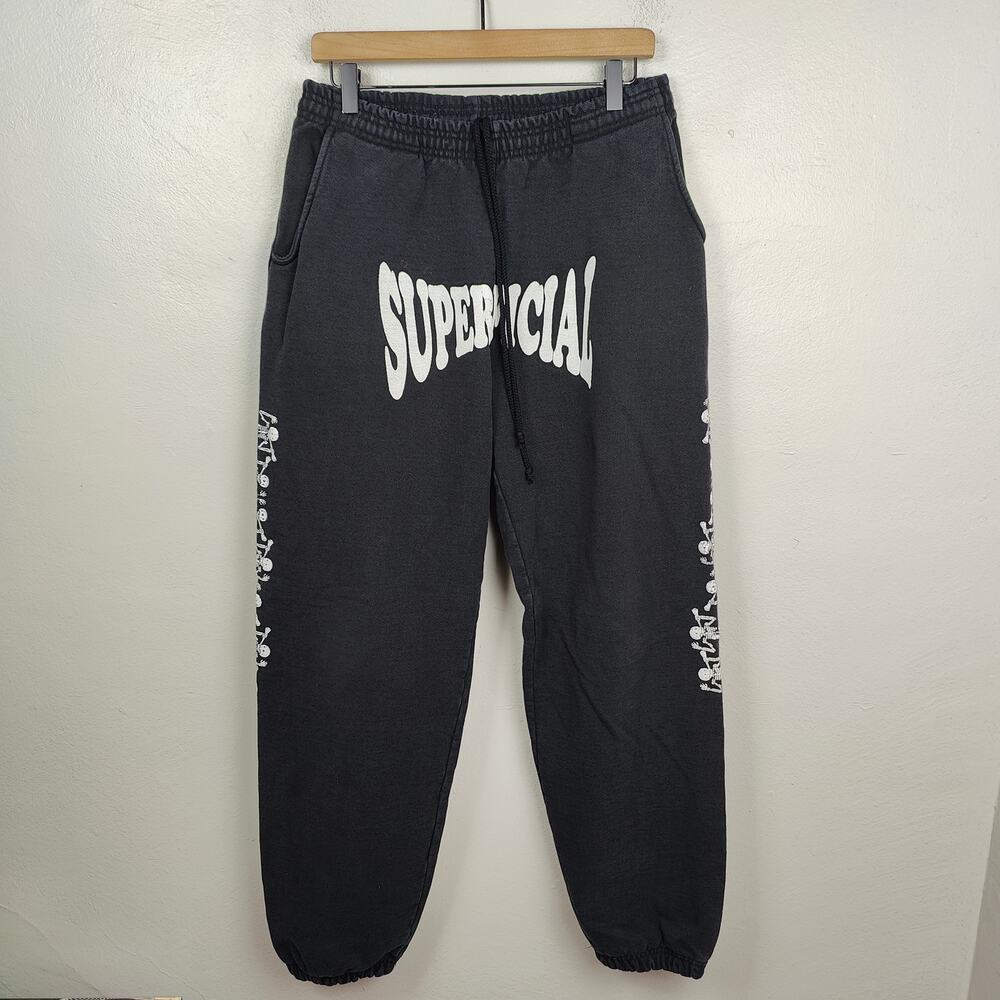 Superficial Sweatpants Mens Large Black Los Angeles Joggers Skeletons Streetwear